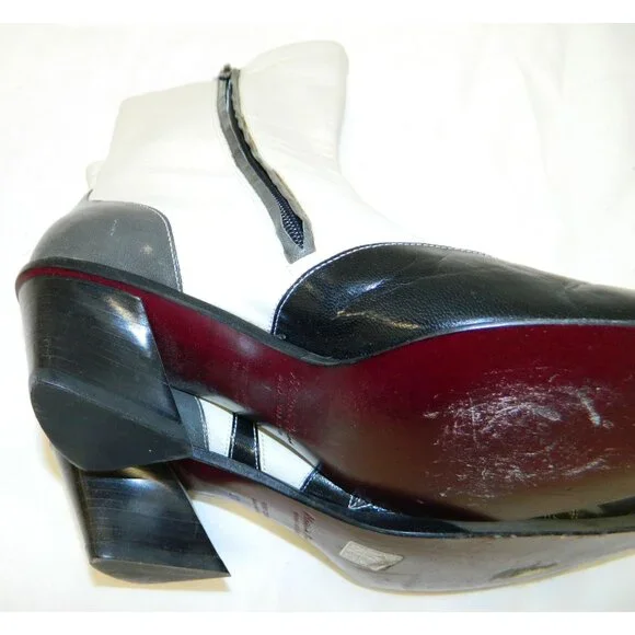 Vtg Goffredo Fantini Boots Sz 7 Black White Leather Ankle Boots Floral Appliqué - Picture 8 of 16